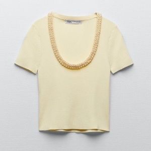 Zara Pearl yellow top cropped ribbed